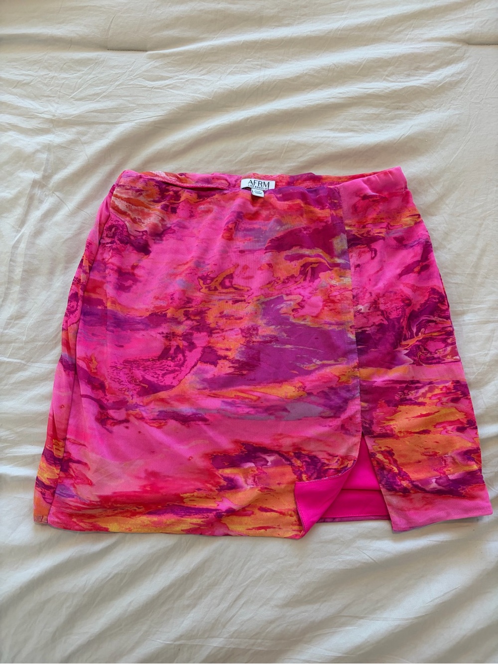 AFRM Hot Pink & Orange Marble Mini Skirt